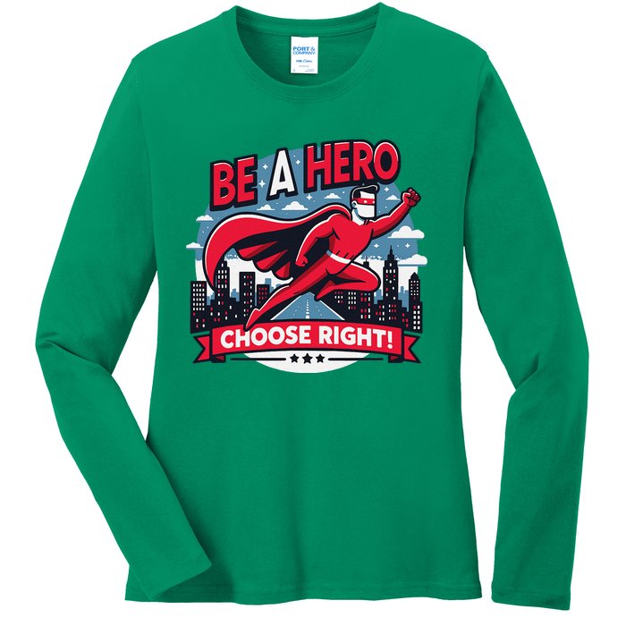 Red Ribbon Week Awareness For Students And Teachers Ladies Long Sleeve Shirt