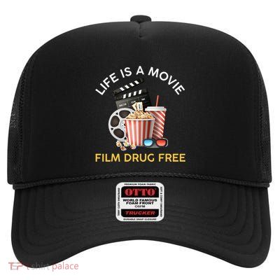 Red Ribbon Week Life Is A Movie Film Drug Free High Crown Mesh Back Trucker Hat