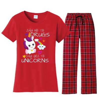 Red Ribbon Week  Say No Say Yes To Unicorns Women's Flannel Pajama Set