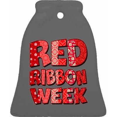 Red Ribbon Weekend Substance Abuse Awareness Ceramic Bell Ornament