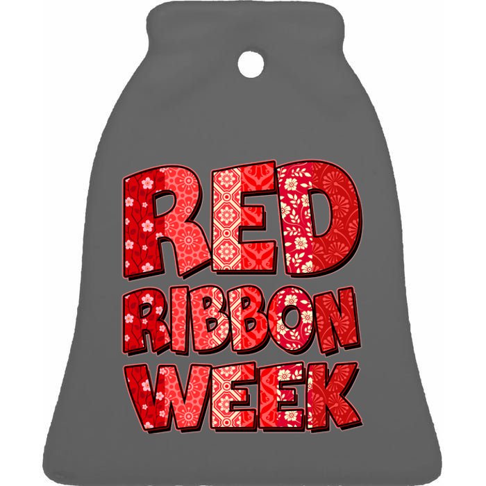 Red Ribbon Weekend Substance Abuse Awareness Ceramic Bell Ornament