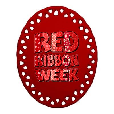 Red Ribbon Weekend Substance Abuse Awareness Ceramic Oval Ornament