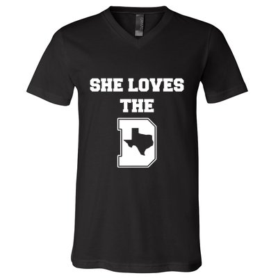 Ruby Reid Wearing She Loves The D Dallas Texas V-Neck T-Shirt