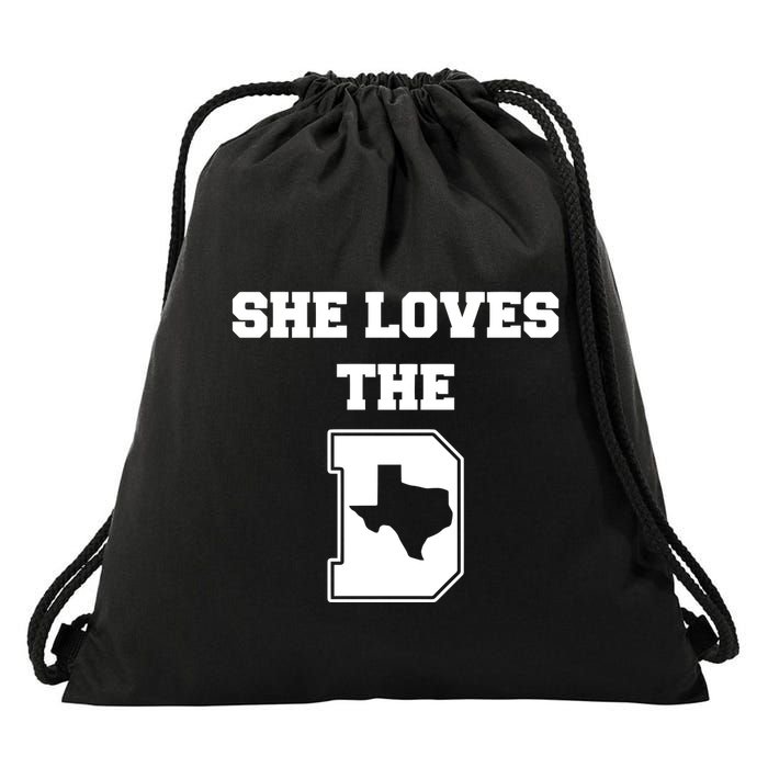 Ruby Reid Wearing She Loves The D Dallas Texas Drawstring Bag