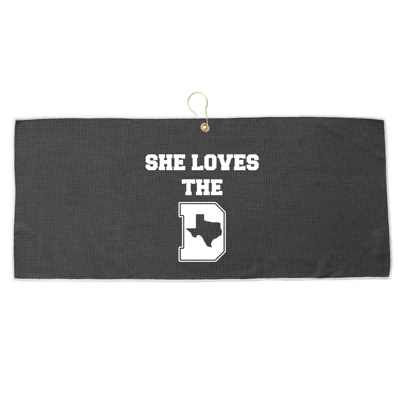 Ruby Reid Wearing She Loves The D Dallas Texas Large Microfiber Waffle Golf Towel
