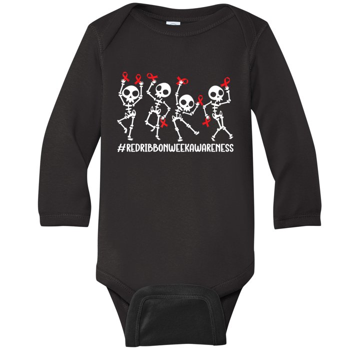 Red Ribbon Week Awareness Skeleton Halloween Baby Long Sleeve Bodysuit