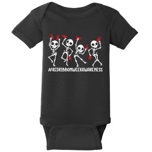 Red Ribbon Week Awareness Skeleton Halloween Baby Bodysuit