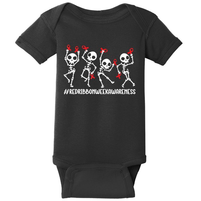 Red Ribbon Week Awareness Skeleton Halloween Baby Bodysuit