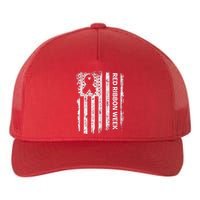 Red Ribbon Week Awareness American Flag Vintage Distressed Yupoong Adult 5-Panel Trucker Hat