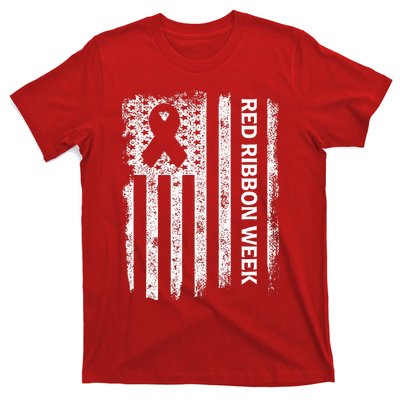 Red Ribbon Week Awareness American Flag Vintage Distressed T-Shirt