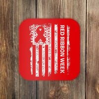 Red Ribbon Week Awareness American Flag Vintage Distressed Coaster