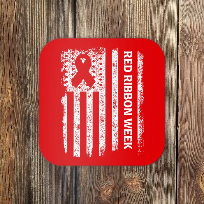 Red Ribbon Week Awareness American Flag Vintage Distressed Coaster