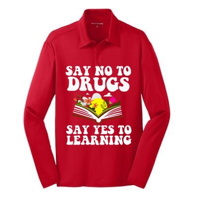 Red Ribbon Week Say No Say Yes to Learning Teacher Silk Touch Performance Long Sleeve Polo