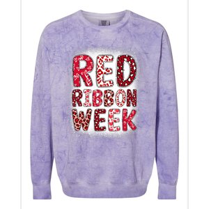 Red Ribbon Week Groovy Red Ribbon Awareness Colorblast Crewneck Sweatshirt