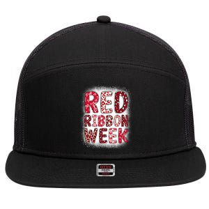 Red Ribbon Week Groovy Red Ribbon Awareness 7 Panel Mesh Trucker Snapback Hat