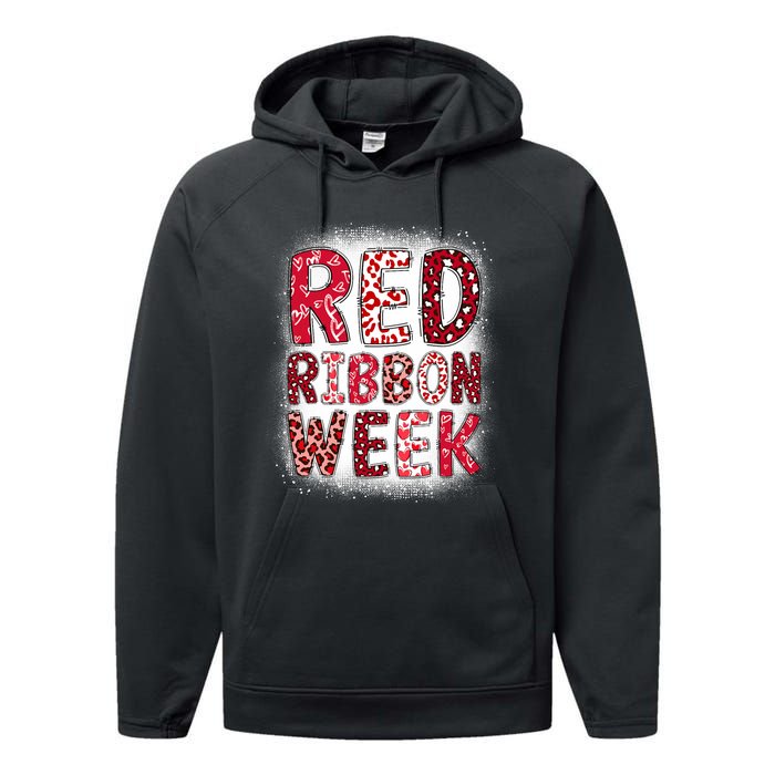 Red Ribbon Week Groovy Red Ribbon Awareness Performance Fleece Hoodie