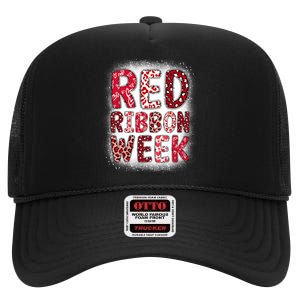 Red Ribbon Week Groovy Red Ribbon Awareness High Crown Mesh Back Trucker Hat