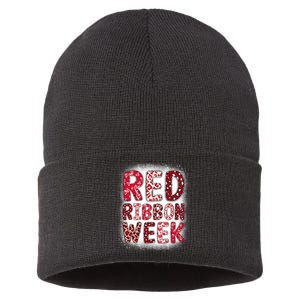 Red Ribbon Week Groovy Red Ribbon Awareness Sustainable Knit Beanie