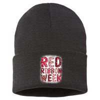 Red Ribbon Week Groovy Red Ribbon Awareness Sustainable Knit Beanie