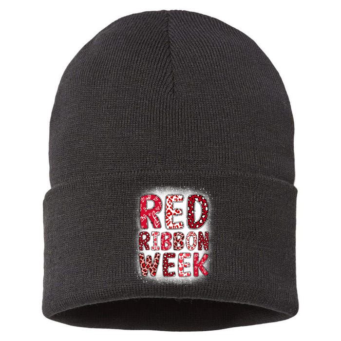 Red Ribbon Week Groovy Red Ribbon Awareness Sustainable Knit Beanie