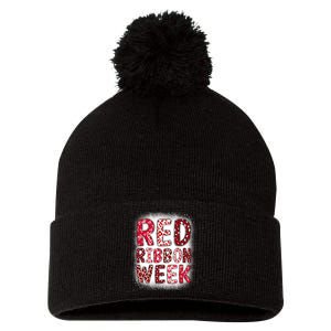 Red Ribbon Week Groovy Red Ribbon Awareness Pom Pom 12in Knit Beanie