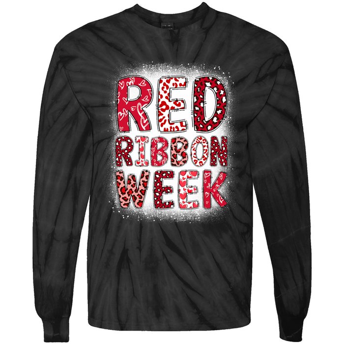 Red Ribbon Week Groovy Red Ribbon Awareness Tie-Dye Long Sleeve Shirt