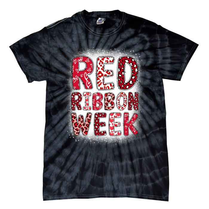 Red Ribbon Week Groovy Red Ribbon Awareness Tie-Dye T-Shirt