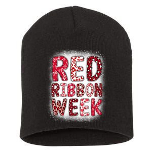 Red Ribbon Week Groovy Red Ribbon Awareness Short Acrylic Beanie