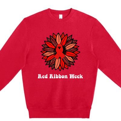 Red Ribbon Week Red Ribbon Sunflower Red Ribbon Week Premium Crewneck Sweatshirt