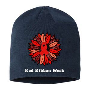 Red Ribbon Week Red Ribbon Sunflower Red Ribbon Week Sustainable Beanie