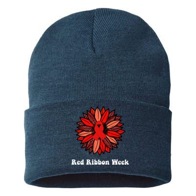 Red Ribbon Week Red Ribbon Sunflower Red Ribbon Week Sustainable Knit Beanie