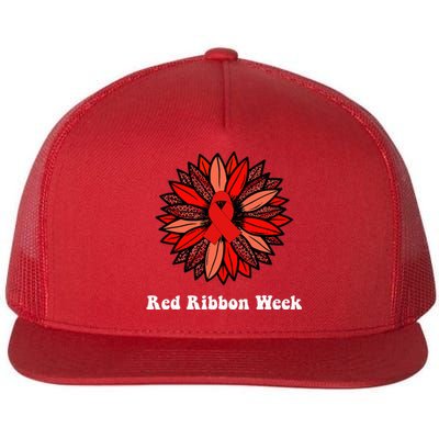 Red Ribbon Week Red Ribbon Sunflower Red Ribbon Week Flat Bill Trucker Hat