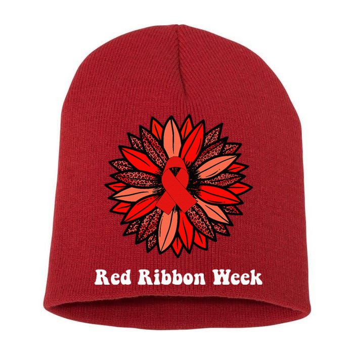 Red Ribbon Week Red Ribbon Sunflower Red Ribbon Week Short Acrylic Beanie