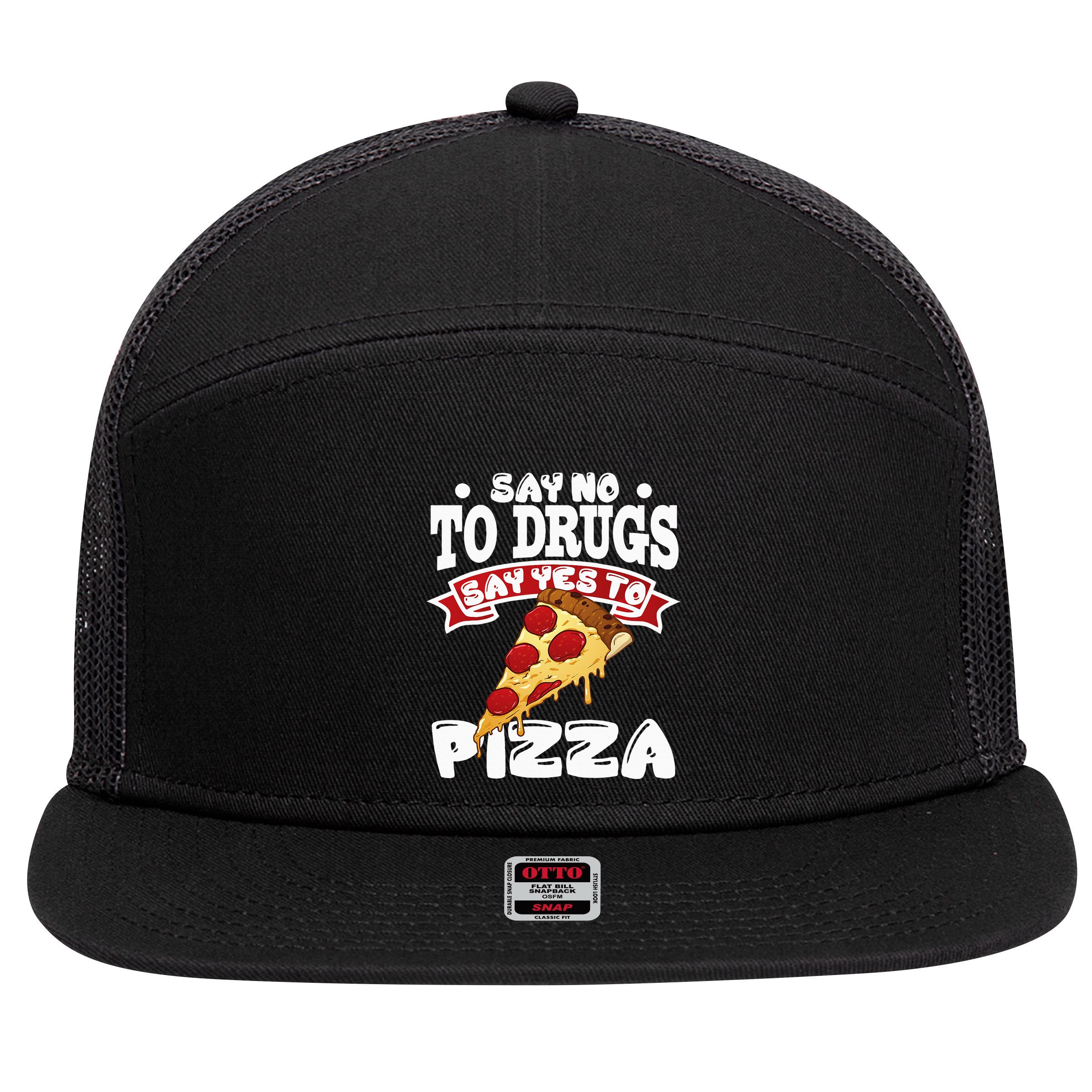 Red Ribbon Week Say No To Drugs Say Yes To Pizza 7 Panel Mesh Trucker Snapback Hat