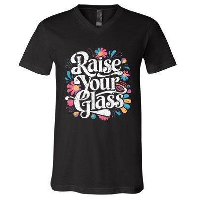 Retro Raise Your Glass Party Cheers V-Neck T-Shirt