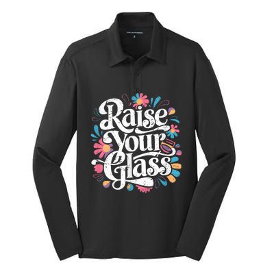 Retro Raise Your Glass Party Cheers Silk Touch Performance Long Sleeve Polo