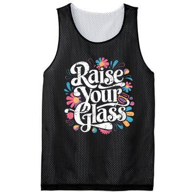 Retro Raise Your Glass Party Cheers Mesh Reversible Basketball Jersey Tank