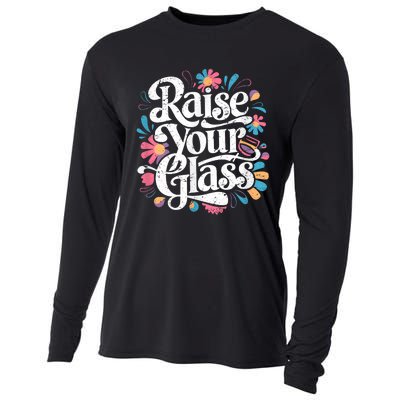 Retro Raise Your Glass Party Cheers Cooling Performance Long Sleeve Crew