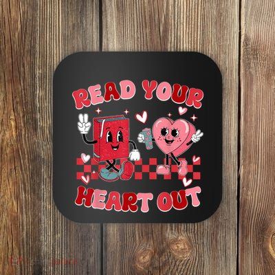 Retro Read Your Heart Out ValentineS Day Teacher Bookish Coaster