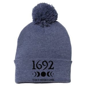 Retro Salem 1692 They Missed One Funny Moon Crescent Pom Pom 12in Knit Beanie