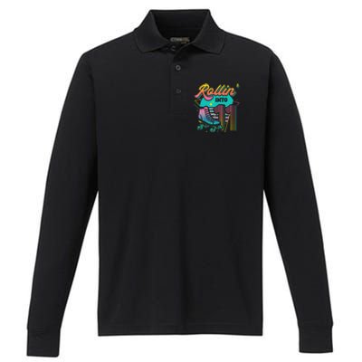 Roller Skate 11th Birthday Party Rolling into 11 Retro  Performance Long Sleeve Polo