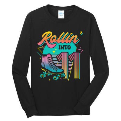 Roller Skate 11th Birthday Party Rolling into 11 Retro  Tall Long Sleeve T-Shirt