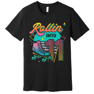 Roller Skate 11th Birthday Party Rolling into 11 Retro  Premium T-Shirt