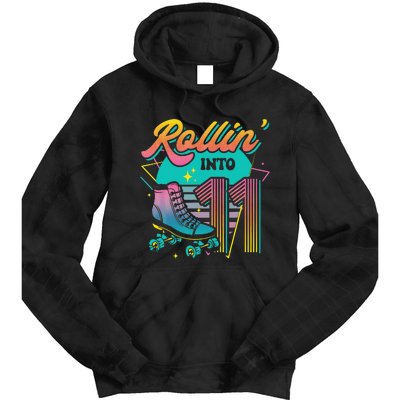 Roller Skate 11th Birthday Party Rolling into 11 Retro  Tie Dye Hoodie