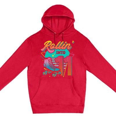 Roller Skate 11th Birthday Party Rolling into 11 Retro  Premium Pullover Hoodie