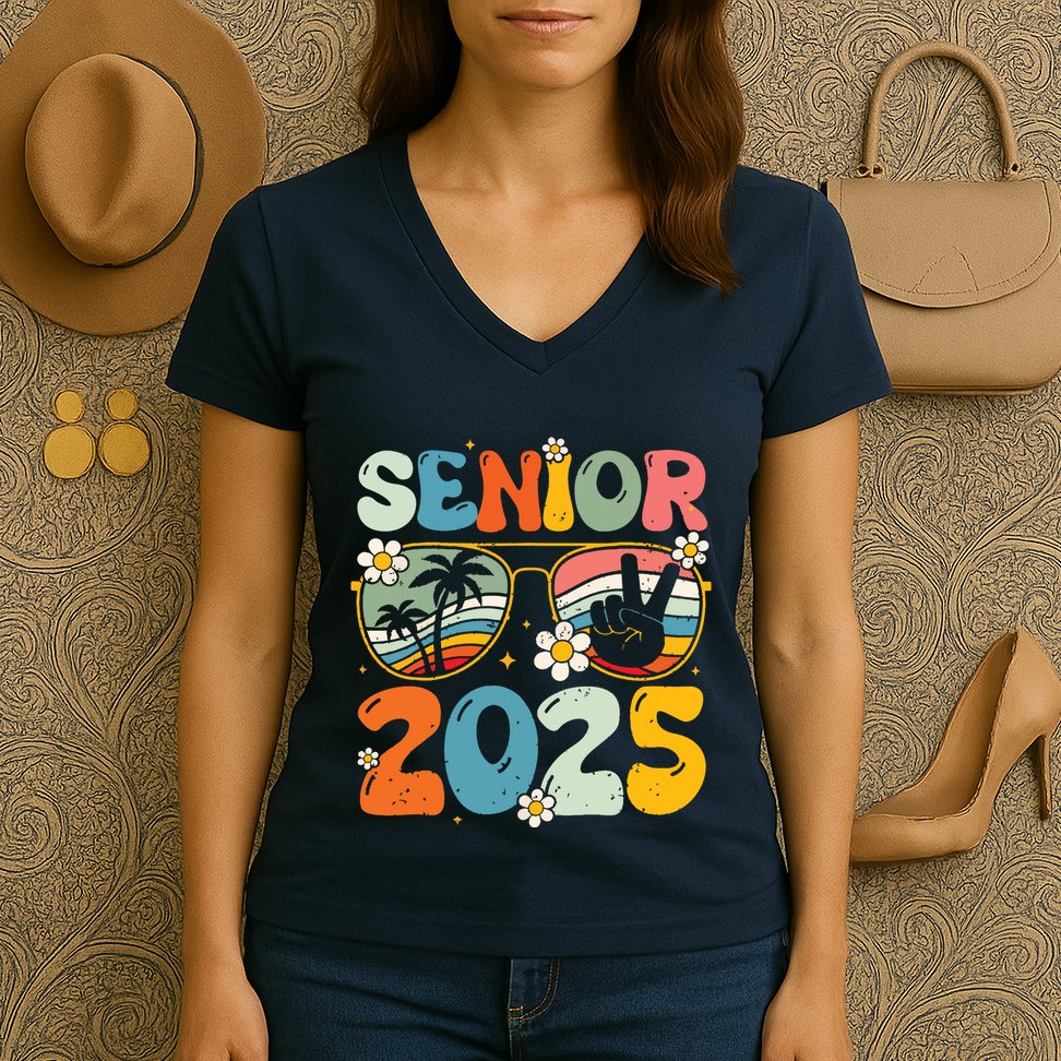 Retro Senior 2025 Back To School Class Of 2025 Graduation Women's V-Neck T-Shirt