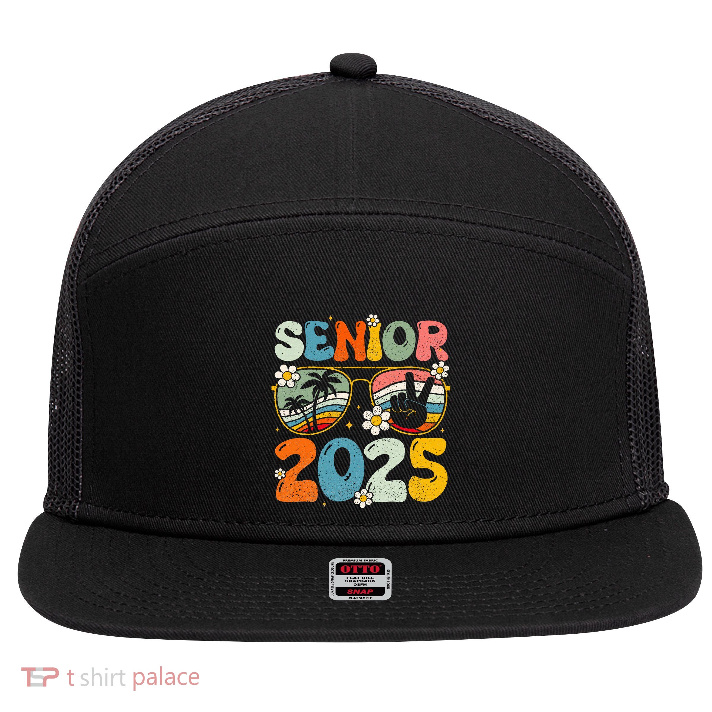Retro Senior 2025 Back To School Class Of 2025 Graduation 7 Panel Mesh Trucker Snapback Hat