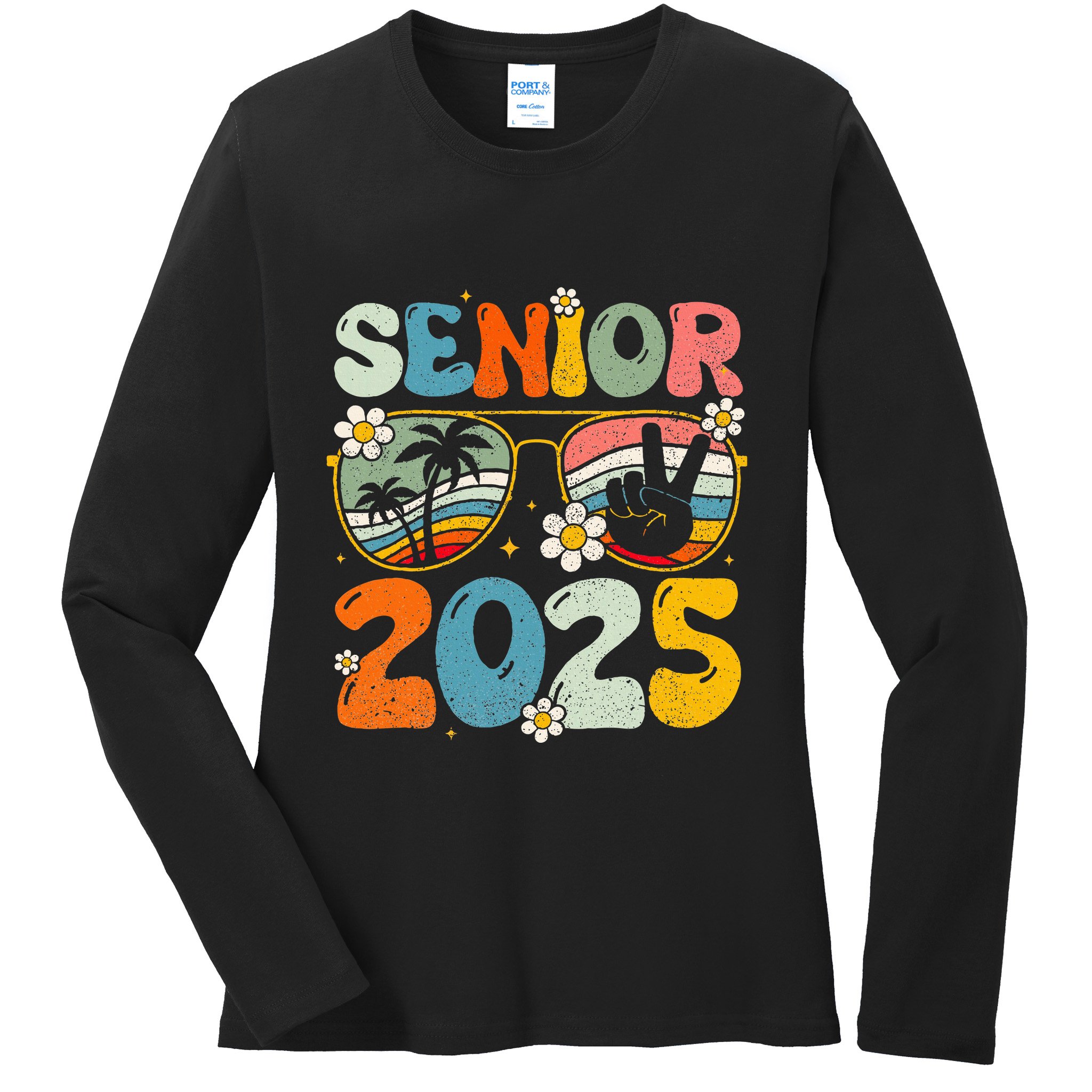 Retro Senior 2025 Back To School Class Of 2025 Graduation Ladies Long Sleeve Shirt