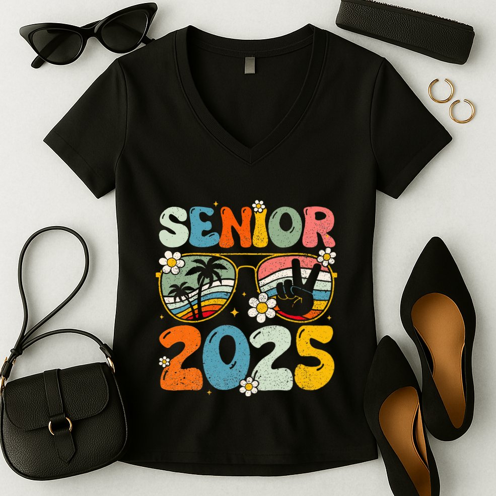 Retro Senior 2025 Back To School Class Of 2025 Graduation Women's V-Neck T-Shirt