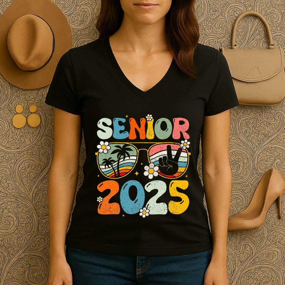 Retro Senior 2025 Back To School Class Of 2025 Graduation Women's V-Neck T-Shirt